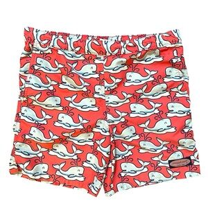 Vineyard Vines Men's Red and White Whale Print Swim Trunks‎ Small
